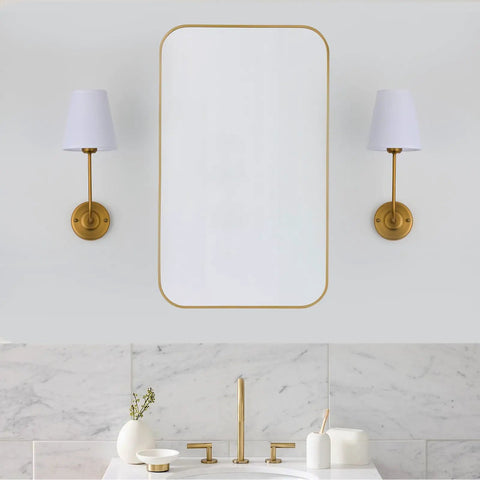 Hardwired Wall Sconce Set Of 2 With Flared White Textile Shade And Curved Arm In Antique Brass Finish for Cozy Modern Glow