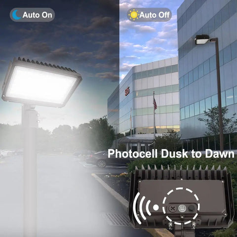 Ultra Bright LED Flood Light With Dusk To Dawn Photocell, 150W Adjustable To 100W And 75W illuminating parking lot