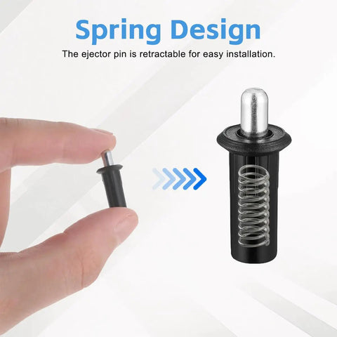 Heavy Duty Cabinet Door Repair Pins Ten Pack Spring Loaded Damper Replacement Hardware For Furniture Shelf Brackets Fixing Wobbly Doors No Sweat Durable Iron Plastic close-up of retractable spring pin.