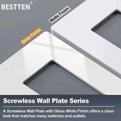 2 Pack 3 Gang Screwless Wall Plate Glossy Off White Decorator Outlet Cover with seamless edge and clean design