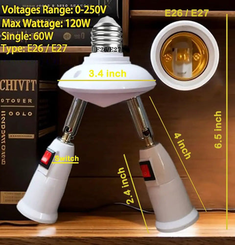 Two Bulbs In One Socket E26 E27 Adjustable Light Socket Splitter With 360 Degree Rotation And 180 Degree Bend 0 To 250V LED Adapter