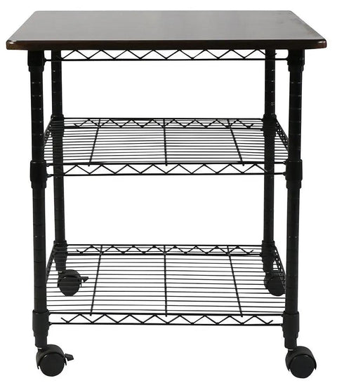 Rock Solid Three Tier Printer Stand Desk Organizer In Sleek Black Finish Scratch Resistant Laminate Top With Heavy Duty Steel Frame.