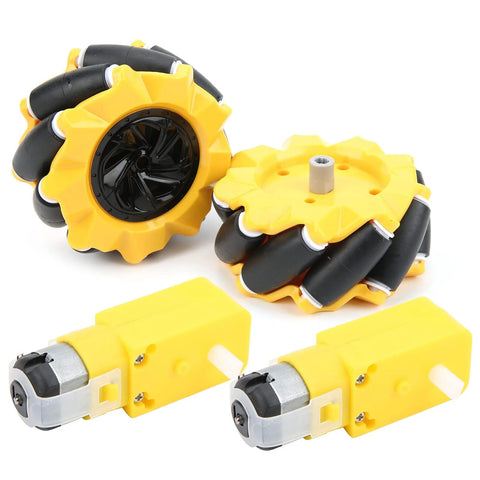80mm Mecanum wheels for DIY robots with motors, ideal for omnidirectional movement in robotics projects.