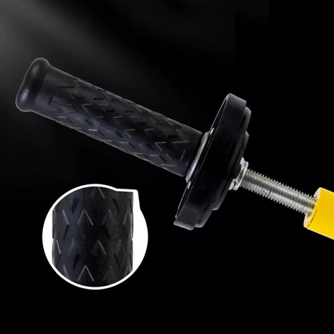 Close-up of the handle grip of a Solid Workhorse Handheld Stretch Film Dispenser With Adjustable Roll Height And Quick Tension Dial.