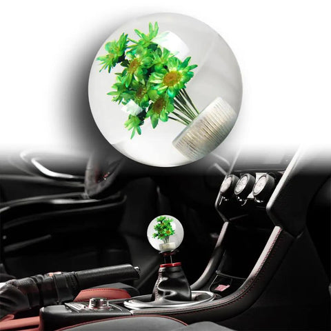 Cool 54mm Crystal Flower Shift Knob Real Flower Resin Ball for Manual and Automatic Transmissions Universal Fit Gated Style Only Fits 5 and 6 Speed Shifters Includes 3 Adapters for Most Cars Trucks Green installed in car interior