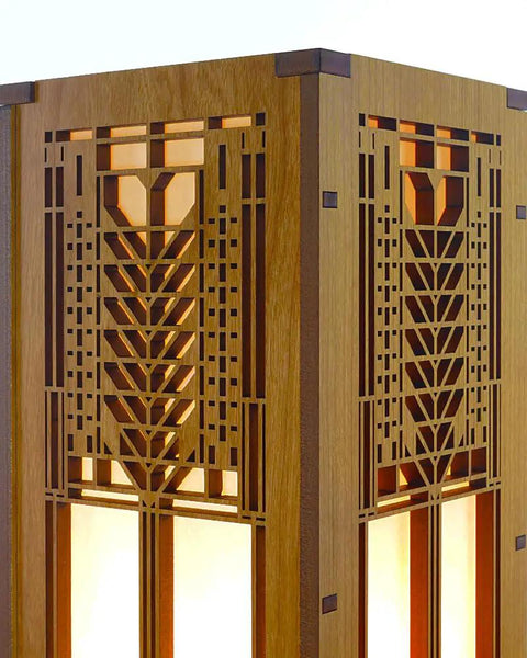 Frank Lloyd Wright Tree of Life Lightbox Mini Accent Lamp With Cherry Veneered MDF Frame Shoji Paper Shade detail view