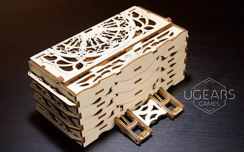 3D Wooden Card Holder Puzzle for Board Games A Sliding Card Case That Holds Up to 12 Decks Perfect for Family Game Night Tabletop and Role Playing Sessions A Mechanical Wood Build Kit for Adults, closed wooden card holder with slide-out trays