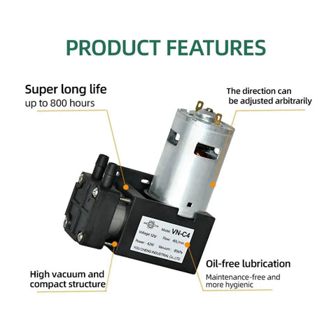 Heavy-Duty 40L/min Diaphragm Vacuum Pump With -85kPa Negative Pressure featuring compact design and adjustable direction.
