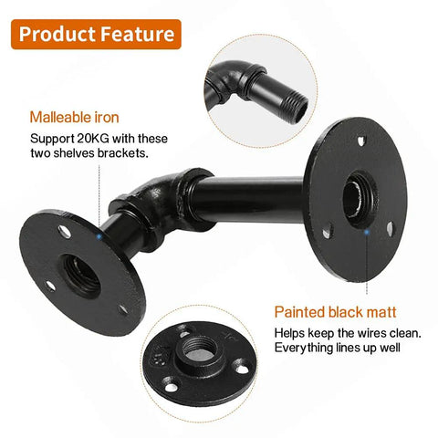 Beefy Iron Pipe Shelf Brackets For 7 To 14 Inch Boards, L Style Floating Shelves, Heavy Duty Metal Shelving Brackets, 6 Pack In Black
