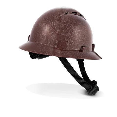 Full Brim Vented Hard Hat For The Job Site, Heavy Duty Construction Helmet With 6 Point Suspension, OSHA Approved, Brown