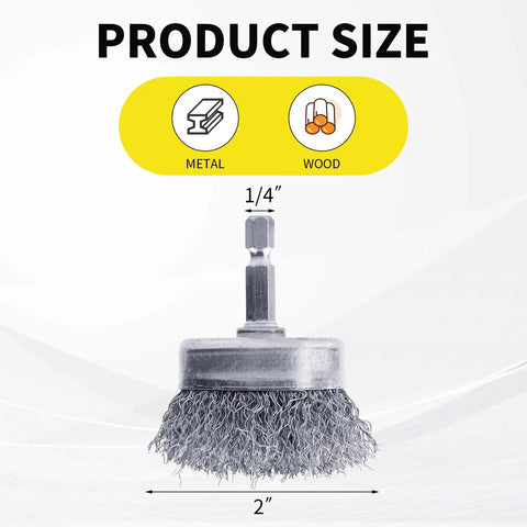 Four Pack Drill Wire Cup Brushes With 1/4 Inch Hex Shank 0.010 Inch Carbon Steel Coarse Attachments For Rust Removal size details