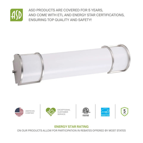 18 Inch Vanity Light Bar Flush Mount For Bathrooms, Dimmable, 3 CCT Colors 3000K To 5000K, Energy Star, ETL Listed, 20 Watt