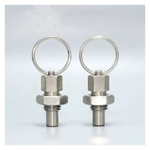 Dead Easy Stainless Steel 304 Index Plunger With Pull Ring And Lock Nut Screw Quick Acting Lock Pins Fits M6 M8 M10 M12 M16 Top Shelf Hardware Built To Take A Beating Daily, two stainless steel index plungers.