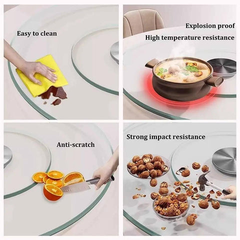 Twenty Seven Inch Tempered Glass Lazy Susan Round Kitchen Turntable featuring easy cleaning and impact resistance.