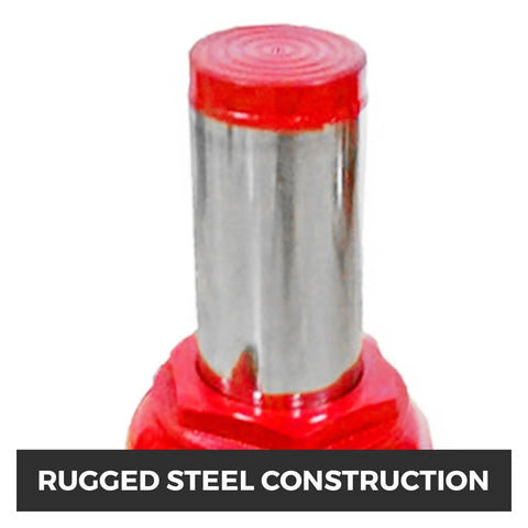 Beefy 50 Ton Air Hydraulic Bottle Jack For Weekend Warriors And Pro Shops Lifts Heavy Frames Up To 110 Thousand Pounds Without Breaking A Sweat Efficient 43 Cm Lift Stroke close-up of rugged steel construction.