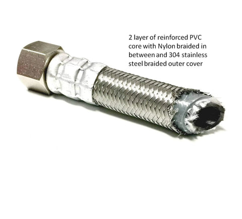 Shark Industrial 15 ft stainless steel braided ice maker hose with 1/4 in compression fittings, side view