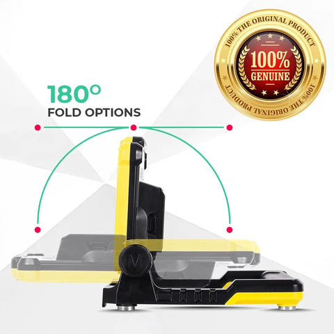 FLUD 4000 LED Work Flood Light with 180° fold options, genuine product badge, black and yellow design