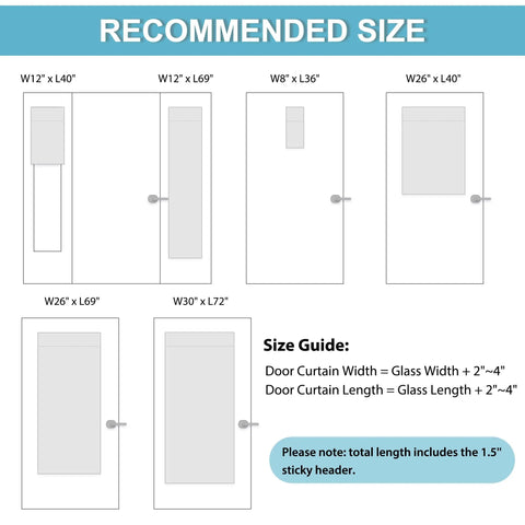 Recommended size guide for Easy Install French Door Curtain For Double Doors Thermal Insulated Light Blocking Tie Up Shades
