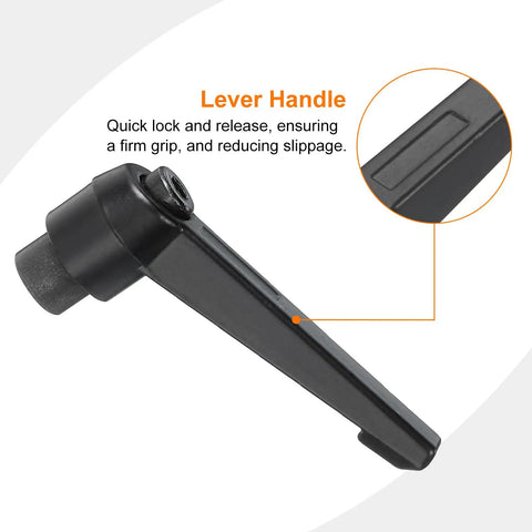 Pro Grade M8 Adjustable Knobs 4 Pack Quick Release Push Button Ratcheting Levers Heavy Duty Alloy Steel Clamping Handles Secure Fit for Machine and Garage Projects Black lever handle showing quick lock-release feature.