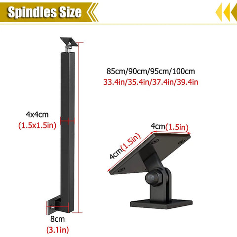 Built Like A Tank Black Iron Stair Railing Spindles Side Mount Deck Banister Posts dimensions 85-100cm heights with adjustable bases.