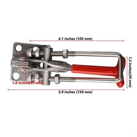Self Locking Toggle Clamp With 304 Stainless Steel U Bolt, Heavy Duty 200kg Capacity, side view with red handle