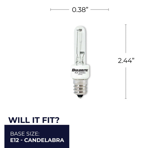 40 Watt Dimmable Xenon Bulbs T3 Krypton Xenon Clear Glass E12 Candelabra Base dimensions with measurements