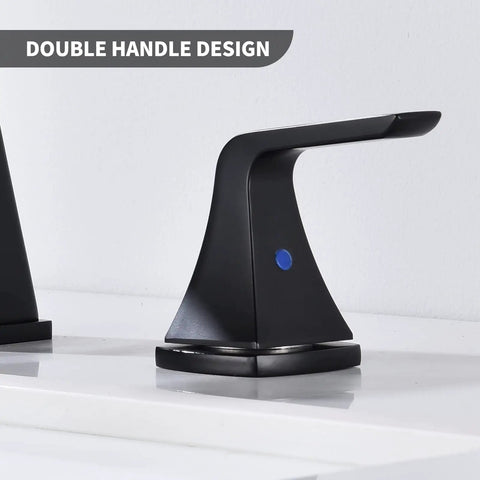 Double handle design of Matte Black Waterfall Bathroom Faucet For 8 Inch Widespread Sink Three Hole Two Handle Vanity Faucet