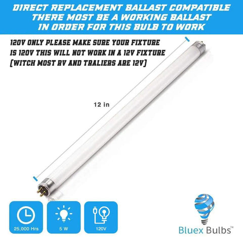 4 Pack 12 Inch T5 LED Replacement Bulbs F8T5CW 5W 530 Lumens Cool White 4100K 120V under cabinet lighting overview