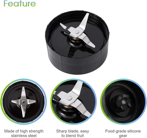 Cross Blade Replacement Kit With 4 Rubber Gaskets For 250W Blender MB1001 Series showing stainless steel blades and silicone gear