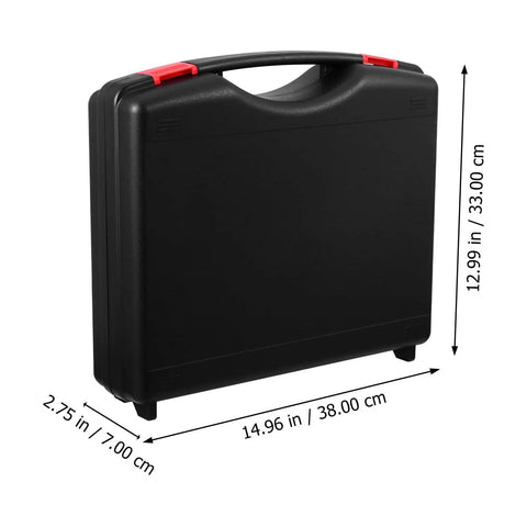 Rock Solid Portable Plastic Toolbox With Reinforced Lid And Grippy Carry Handle For Built Like A Tank Workshop Storage, side view with dimensions.