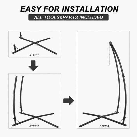 Assembly steps for the C Type Hammock Chair Stand Heavy Duty Steel Frame With Adjustable Height One Person Setup In Minutes