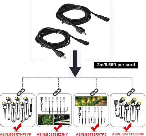 Top Shelf Waterproof Extension Cord For Landscape And Garden Path Lights 2 Pack Flexible All Weather Plug To Plug Outdoor Wire 2m/5.65ft each cord
