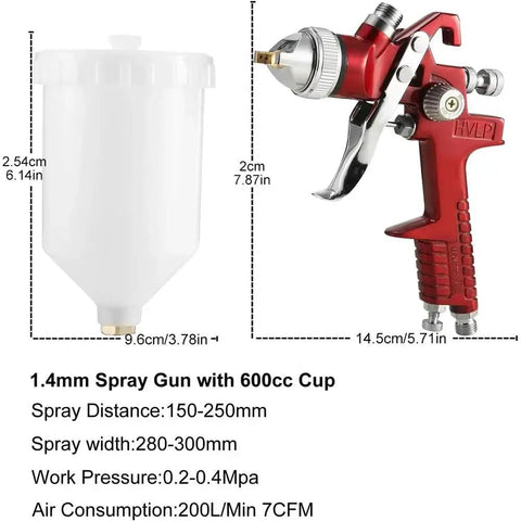 Heavy Duty Cordless Spray Paint Gun Kit With Adjustable Tip For Home And Auto Jobs No Cord Hassle Zinc Alloy Frame with 600cc cup.