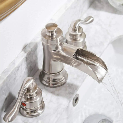 8 Inch Widespread Bathroom Faucet With Three Holes And Two Handles in Dope Brushed Nickel Finish, Farmhouse Waterfall Design