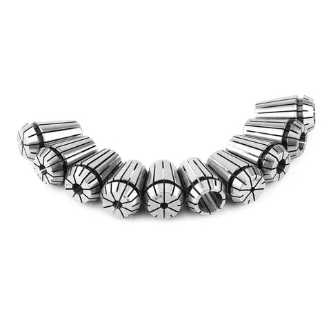 Get Ready With This Premium 10pc ER20 Spring Collet Set Made From Tough 65Mn Steel, showing collets arranged in a curve.