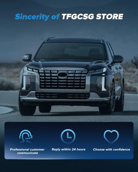 Front view SUV with Sincerity of TFGCSG STORE banner and service icons