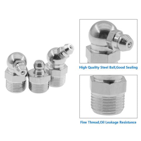 Beefed-Up 90 Degree Angled Grease Nipple Kit In 304 Stainless Steel Zerk Fittings Metric Threads Male Thread Nipples 10-Pack close-up