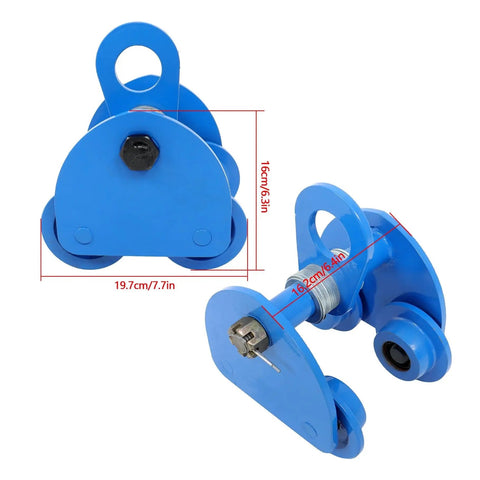 I Beam Trolley For 2200 LB Load Capacity, Adjustable Width 2.5 To 6 Inches, Heavy Duty Steel Hand Pull Hoist With Dual Track Rollers
