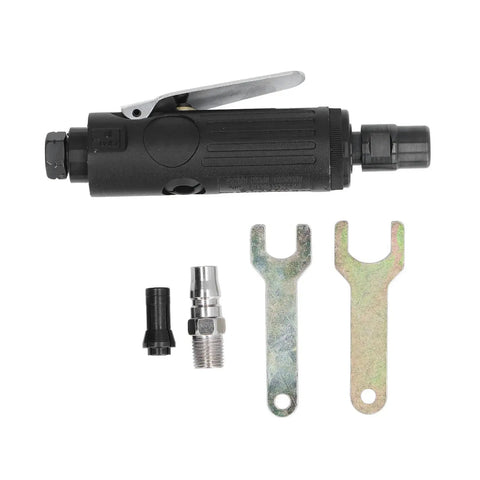 Real Deal Straight Air Die Grinder Pneumatic Tool Featuring Knockout 25000Rpm Speed and Easy Trigger Control with attachments.