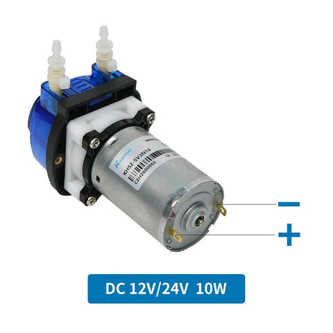 Khs2 Adjustable Peristaltic Dosing Pump, 170-300Ml Min Flow Rate, 12V Or 24V Motor with flexible tubing connectors and gear drive.