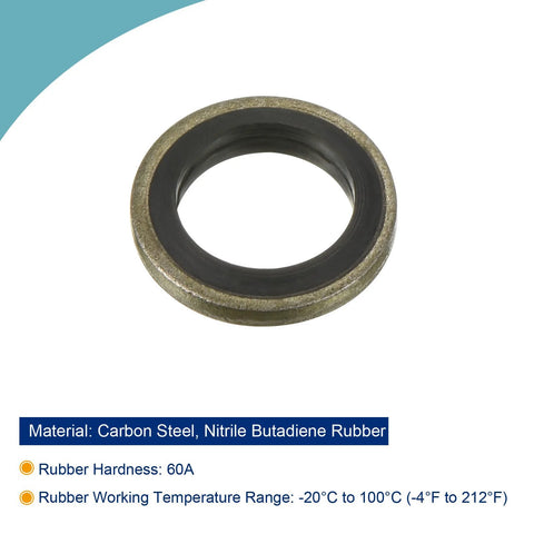 M10 bonded sealing washers with nitrile rubber gasket, carbon steel construction for high-pressure applications, 60A hardness.