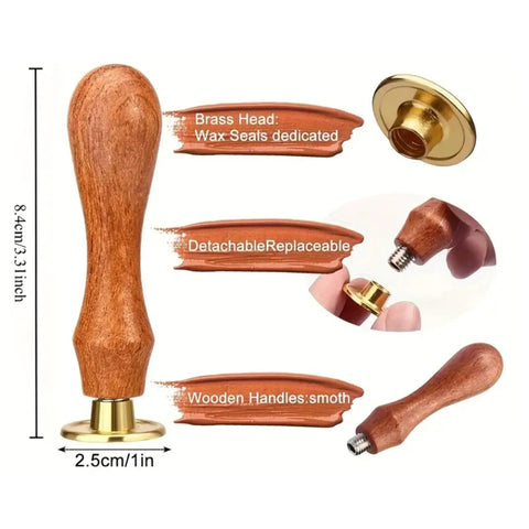 Hella Durable Brass Wax Seal Stamp featuring a wooden handle and detachable brass head for custom engraving.