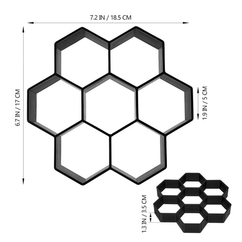 Front view of Hexagon Concrete Mold For DIY Pathway And Garden Walkway, 7.2 By 6.7 By 1.3 Inches, Reusable Stone Pavement Mold