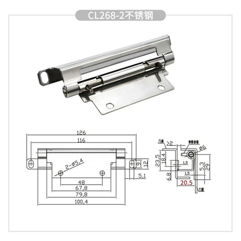 Stainless Steel Detachable Cabinet Door Hinge With Spring, Folding Hidden Hinge, Heavy Duty Industrial Grade Carbon Steel, Easy Install 1 Piece CL268-2steel with dimensions.