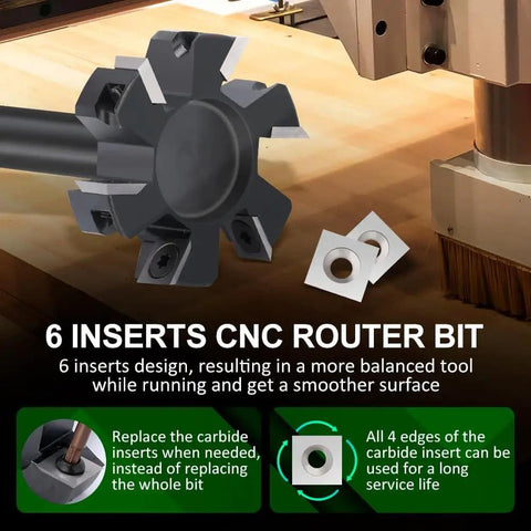 Heavy Duty Spoilboard Surfacing Router Bit For Woodworking With 2 Inch Cutting Diameter And Half Inch Shank Planing Bit With 6 Carbide Inserts