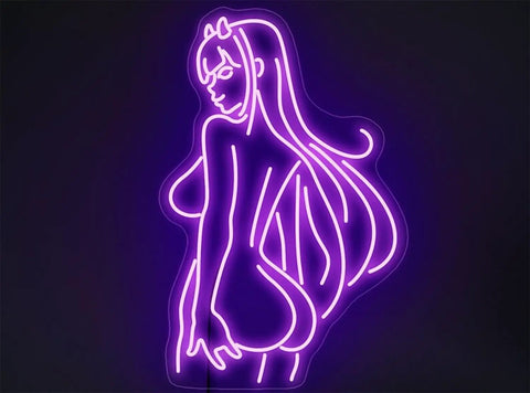 Purple Zero Two Anime Neon Sign LED Indoor Wall Light For Home Decor Party Wedding Restaurant Shop Accent 60x36cm, Customizable Neon Light