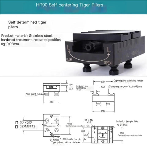 High Capacity Pneumatic Self Centering Vise Optimized For Four Axis And Five Axis Machining Centers Featuring Quick Release Mounting and Zero Drift Bench Clamping showcasing stainless steel pliers design.