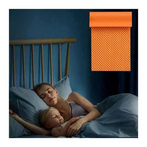 Next Level Self Adhesive Soundproofing Foam Panels For Walls 2 Cm Thick, orange color, in a bedroom with a mother and child.