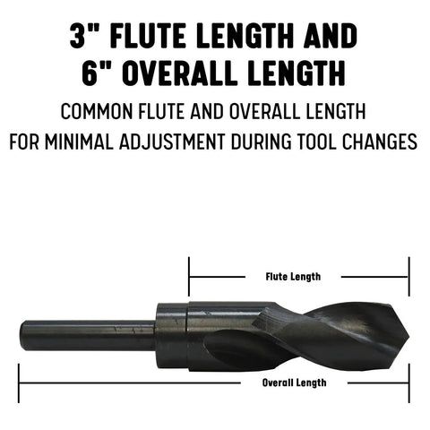 7/8 Inch Reduced Shank High Speed Steel Drill Bit With 1/2 Inch Shank DWDRSD Series Go-To General Purpose HSS Drill Bit Black Oxide Coating