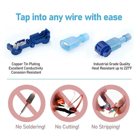 Hot 300 PCS Insulated T-Taps Quick Splice Wire Connectors For 22 To 10 AWG Cables And Super Durable Spade Terminals Kit You Gonna Love, insulated blue T-tap connectors